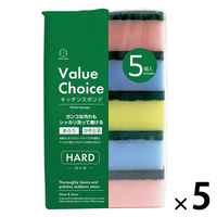 キッチンスポンジ バリューチョイス ハードスポンジ 研磨材入り 3色アソート 1セット（1パック（5個入）×5）小久保工業所