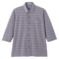 ケアファッション 麻混スナップ釦7分袖ニットシャツ ネイビー L W0182183022 1着（直送品）