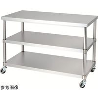 ステンレス作業台(ベタ棚2段/キャスター付)SUS304 450×600×800mm WBN2C-4560-800-NE100 1台（直送品）