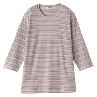 ケアファッション 7分袖ピケボーダーTシャツ ライトグレー M~L W013869151 1着（直送品）