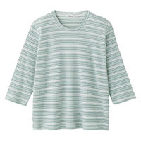 ケアファッション 7分袖ピケボーダーTシャツ グリーン M~L W013869181 1着（直送品）