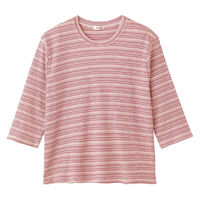ケアファッション 7分袖ピケボーダーTシャツ ピンク M~L W013869191 1着（直送品）