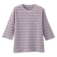 ケアファッション 7分袖ピケボーダーTシャツ パープル M~L W013869111 1着（直送品）