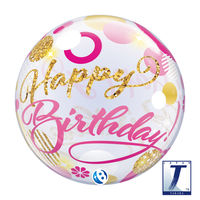 490mmバブルバルーBIRTHDAY PINK & GOLD DOTS 0201444003 1セット(10枚入)（直送品）