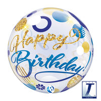 490mmバブルバルーンBIRTHDAY BLUE & GOLD DOTS 0201444002 1セット(10枚入)（直送品）