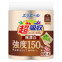 キッチンペーパー ロール エリエール 超吸収キッチンタオル 無漂白 100カット 1パック（4ロール入） 大王製紙