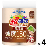 キッチンペーパー ロール エリエール 超吸収キッチンタオル 無漂白 100カット 1セット（4ロール入×4パック） 大王製紙