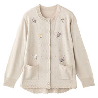 ケアファッション ニット斜め釦ホール丸首カーディ ベージュ LL W018206303 1着（直送品）