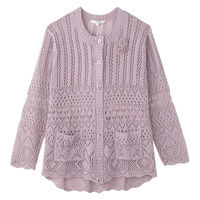 ケアファッション ニットワンタッチテープ丸首カーディ 赤パープル M~L W0182063211 1着（直送品）