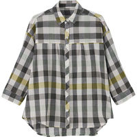 ケアファッション 7分袖強撚格子柄シャツブラウス グリーン M W018217561 1着（直送品）