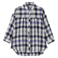 ケアファッション 7分袖強撚格子柄シャツブラウス パープル L W0182175612 1着（直送品）