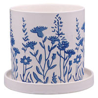 デルキ 植木鉢 グリッグポット 受け皿付き 花模様×ブルー 484605 1個（直送品）