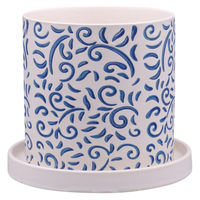 デルキ 植木鉢 グリッグポット 受け皿付き 唐草模様×ブルー 484601 1個（直送品）