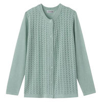 ケアファッション ニットワンタッチ丸首カーディ グリーン M~L W0182014631 1着（直送品）