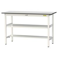 軽量作業台/耐荷重150kg 固定式H950mm 中間棚付き+足元半面棚付き RoHS2指令対応塩ビシート天板 ワークテーブル150シリーズ（直送品）
