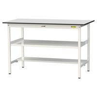 軽量作業台/耐荷重150kg 固定式H950mm 中間棚付き+足元半面棚付き RoHS2指令対応塩ビシート天板 ワークテーブル150シリーズ（直送品）