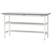 軽量作業台/耐荷重150kg 固定式H950mm 中間棚付き+足元半面棚付き RoHS2指令対応塩ビシート天板 ワークテーブル150シリーズ（直送品）
