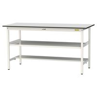軽量作業台/耐荷重150kg 固定式H950mm 中間棚付き+足元半面棚付き RoHS2指令対応塩ビシート天板 ワークテーブル150シリーズ（直送品）