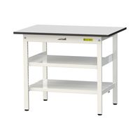 軽量作業台/耐荷重150kg 固定式H740mm 中間棚付き+足元全面棚付き RoHS2指令対応塩ビシート天板 ワークテーブル150シリーズ（直送品）