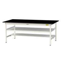 実験用作業台/耐荷重150kg 固定式H740mm 中間棚付き+足元半面棚付き 耐薬品ケミテクト天板 ワークテーブルLABシリーズ SLKー（直送品）