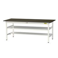 実験用作業台/耐荷重150kg 固定式H740mm 中間棚付き+足元半面棚付き 指紋レスメラミン天板 ワークテーブルLABシリーズ SLMー（直送品）