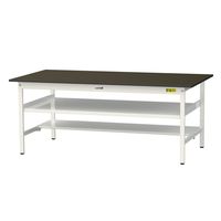 実験用作業台/耐荷重150kg 固定式H740mm 中間棚付き+足元半面棚付き 指紋レスメラミン天板 ワークテーブルLABシリーズ SLMー（直送品）