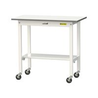 軽量作業台/耐荷重128kg キャスター付きH825mm 半面棚付き 低圧メラミン天板 ワークテーブル150シリーズ SUPCー945TーW（直送品）