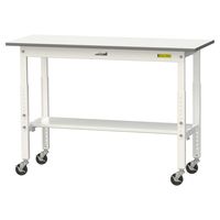 軽量作業台/耐荷重128kg 高さ調整 キャスター付きH685~985mm 半面棚付き 低圧メラミン天板 ワークテーブル150シリーズ SU（直送品）