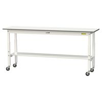 軽量作業台/耐荷重128kg 高さ調整 キャスター付きH685~985mm 半面棚付き 低圧メラミン天板 ワークテーブル150シリーズ SU（直送品）