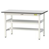 軽量作業台/耐荷重150kg 固定式H740mm 中間棚付き+足元半面棚付き RoHS2指令対応塩ビシート天板 ワークテーブル150シリーズ（直送品）