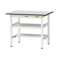 軽量作業台/耐荷重150kg 固定式H740mm 中間棚付き+足元半面棚付き RoHS2指令対応塩ビシート天板 ワークテーブル150シリーズ（直送品）