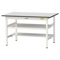 軽量作業台/耐荷重150kg 固定式H740mm 中間棚付き+足元半面棚付き RoHS2指令対応塩ビシート天板 ワークテーブル150シリーズ（直送品）