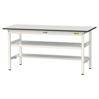 軽量作業台/耐荷重150kg 固定式H740mm 中間棚付き+足元半面棚付き RoHS2指令対応塩ビシート天板 ワークテーブル150シリーズ（直送品）
