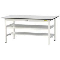 軽量作業台/耐荷重150kg 固定式H740mm 中間棚付き+足元半面棚付き RoHS2指令対応塩ビシート天板 ワークテーブル150シリーズ（直送品）