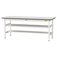 軽量作業台/耐荷重150kg 固定式H740mm 中間棚付き+足元半面棚付き RoHS2指令対応塩ビシート天板 ワークテーブル150シリーズ（直送品）