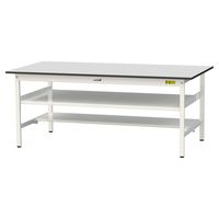 軽量作業台/耐荷重150kg 固定式H740mm 中間棚付き+足元半面棚付き RoHS2指令対応塩ビシート天板 ワークテーブル150シリーズ（直送品）