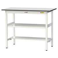 軽量作業台/耐荷重150kg 固定式H950mm 中間棚付き+足元半面棚付き RoHS2指令対応塩ビシート天板 ワークテーブル150シリーズ（直送品）