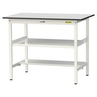 軽量作業台/耐荷重150kg 固定式H950mm 中間棚付き+足元半面棚付き RoHS2指令対応塩ビシート天板 ワークテーブル150シリーズ（直送品）