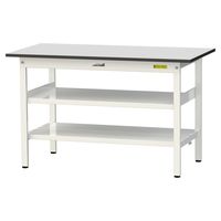 軽量作業台/耐荷重150kg 固定式H740mm 中間棚付き+足元全面棚付き RoHS2指令対応塩ビシート天板 ワークテーブル150シリーズ（直送品）