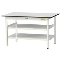 軽量作業台/耐荷重150kg 固定式H740mm 中間棚付き+足元全面棚付き RoHS2指令対応塩ビシート天板 ワークテーブル150シリーズ（直送品）