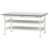 軽量作業台/耐荷重150kg 固定式H740mm 中間棚付き+足元全面棚付き RoHS2指令対応塩ビシート天板 ワークテーブル150シリーズ（直送品）