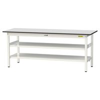 軽量作業台/耐荷重150kg 固定式H740mm 中間棚付き+足元全面棚付き RoHS2指令対応塩ビシート天板 ワークテーブル150シリーズ（直送品）