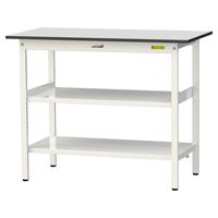 軽量作業台/耐荷重150kg 固定式H950mm 中間棚付き+足元全面棚付き RoHS2指令対応塩ビシート天板 ワークテーブル150シリーズ（直送品）