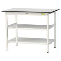 軽量作業台/耐荷重150kg 固定式H950mm 中間棚付き+足元全面棚付き RoHS2指令対応塩ビシート天板 ワークテーブル150シリーズ（直送品）