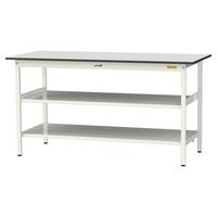 軽量作業台/耐荷重150kg 固定式H950mm 中間棚付き+足元全面棚付き RoHS2指令対応塩ビシート天板 ワークテーブル150シリーズ（直送品）