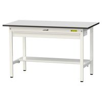 軽量作業台/耐荷重150kg 固定式H740mm ワイド引き出し+半面棚付き RoHS2指令対応塩ビシート天板 ワークテーブル150シリーズ（直送品）