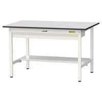 軽量作業台/耐荷重150kg 固定式H740mm ワイド引き出し+半面棚付き RoHS2指令対応塩ビシート天板 ワークテーブル150シリーズ（直送品）