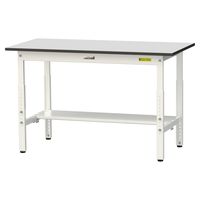 軽量作業台/耐荷重150kg 高さ調整H600~900mm 半面棚付き RoHS2指令対応塩ビシート天板 ワークテーブル150シリーズ SU（直送品）