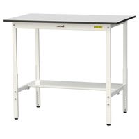 軽量作業台/耐荷重150kg 高さ調整H900~1200mm 半面棚付き RoHS2指令対応塩ビシート天板 ワークテーブル150シリーズ S（直送品）