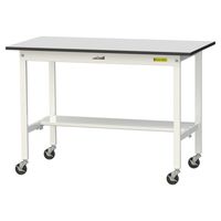 軽量作業台/耐荷重128kg キャスター付きH828mm 半面棚付き RoHS2指令対応塩ビシート天板 ワークテーブル150シリーズ SUR（直送品）
